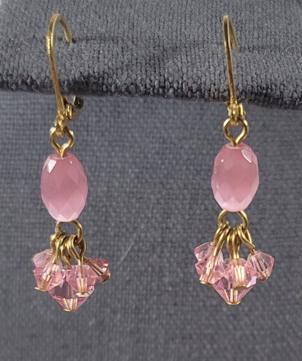 Pink Iridescent Multi Beads Chandelier Earrings